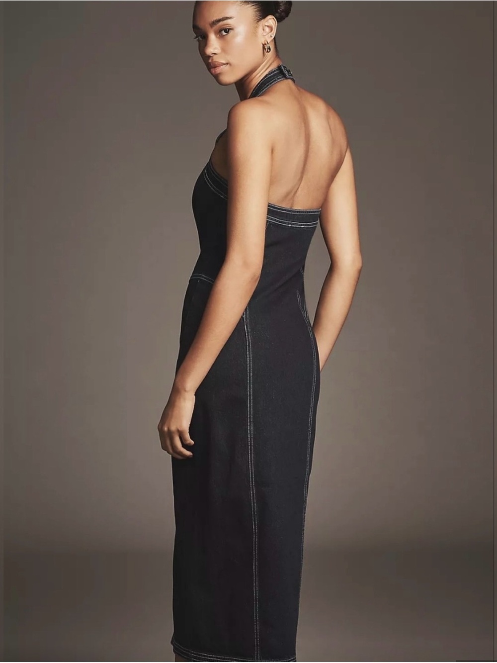 Anthropologie Black Backless Halter Midi Dress